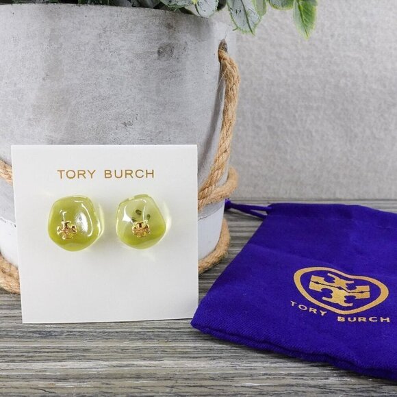 Tory Burch Resin Stud Earrings Green OS - Picture 2 of 12